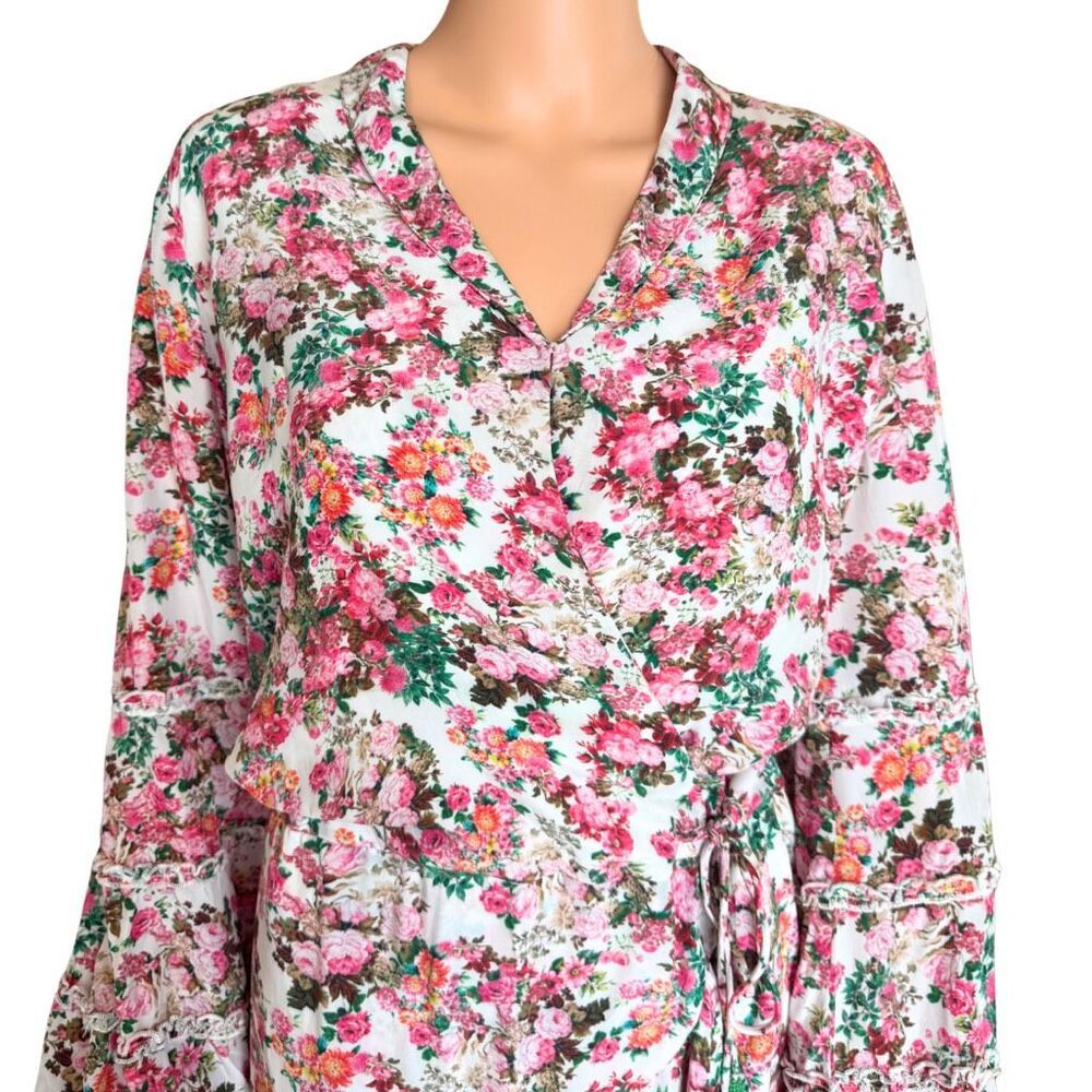 NWT ROCOCO SAND Vie Dress Small Pink Floral Ruffle Wrap Long Sleeve Mini Boho - Picture 4 of 7